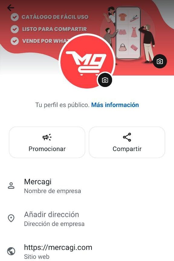 En el campo de sitio web perfil de WhatsApp Business, pega tu enlace de Mercagi