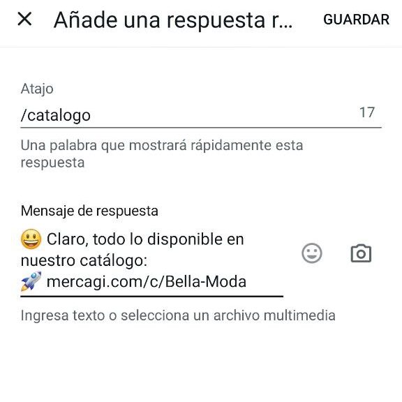 En Atajo, escribe: /catalogo